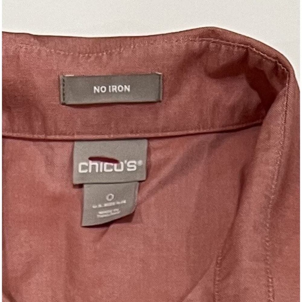 Chico's Red? Oxford 3/4 Sleeve No-Iron Cotton Blouse Hidden Placket Size 0 (4) - Picture 13 of 13